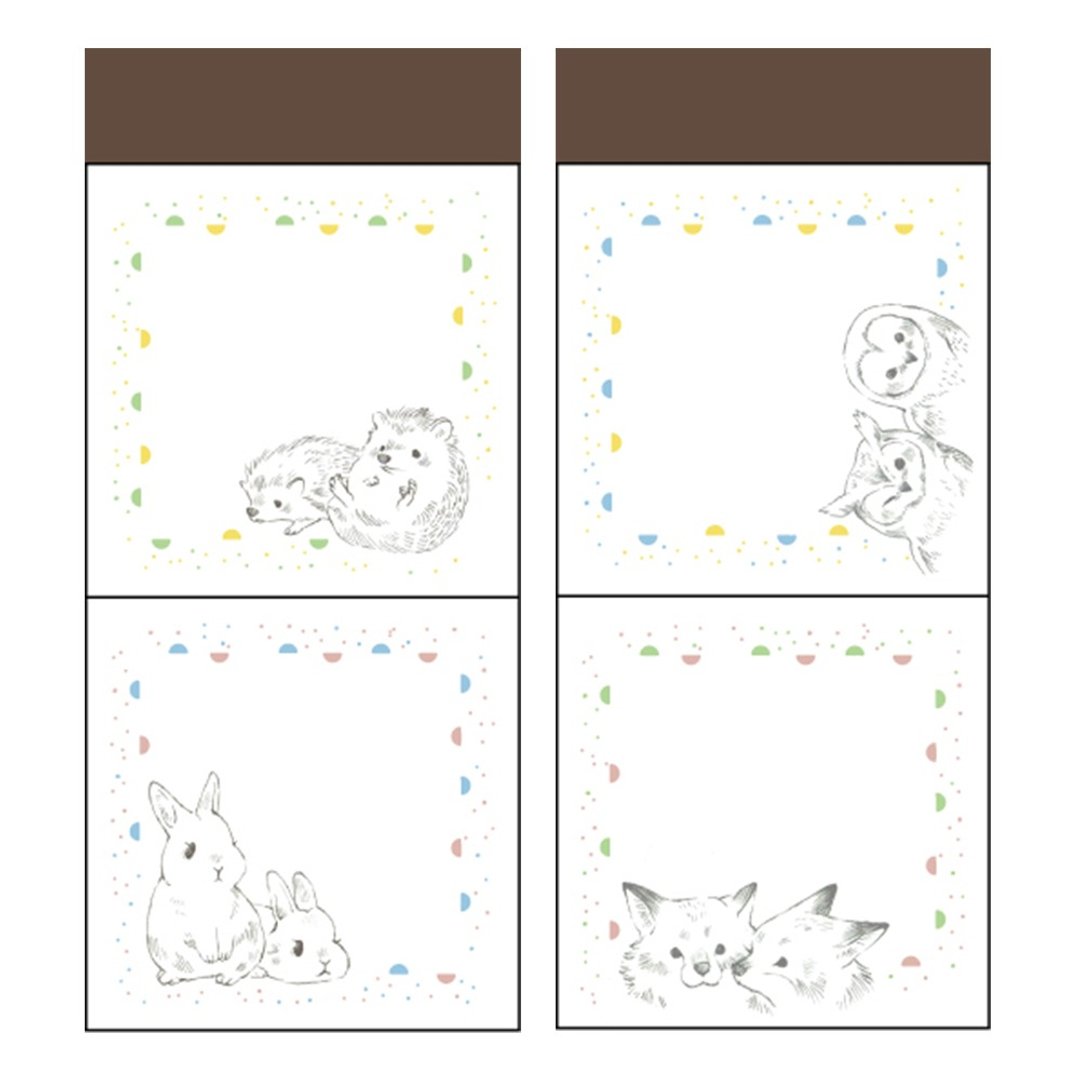 便签本(猫头鹰+狐狸/兔子+刺猬)12.7X5.6CM/50PiC - 便条纸/标签贴 - 纸 多色