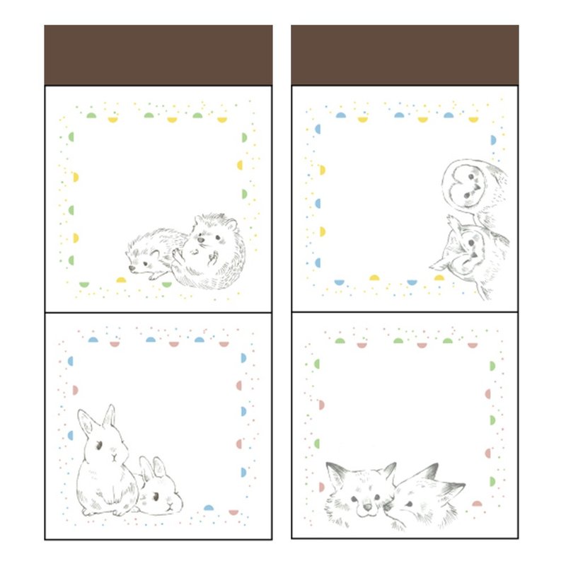 便签本(猫头鹰+狐狸/兔子+刺猬)12.7X5.6CM/50PiC - 便条纸/标签贴 - 纸 多色