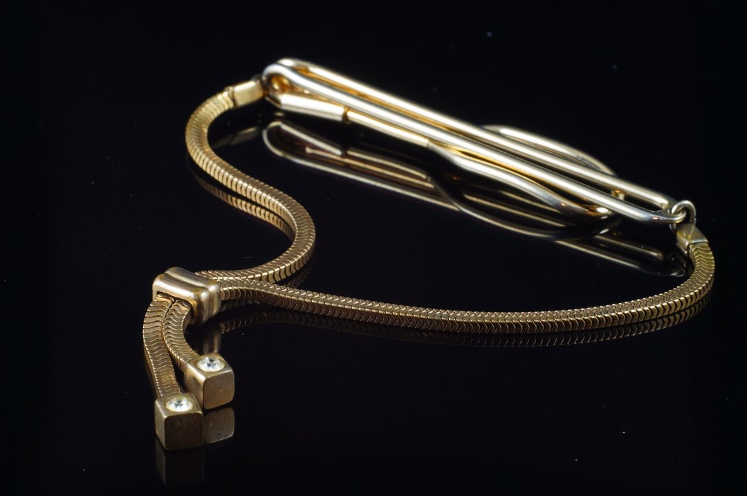 【C'est Cufflinks】SWANK古着水钻链式领带夹 - 袖扣 - 其他金属 金色