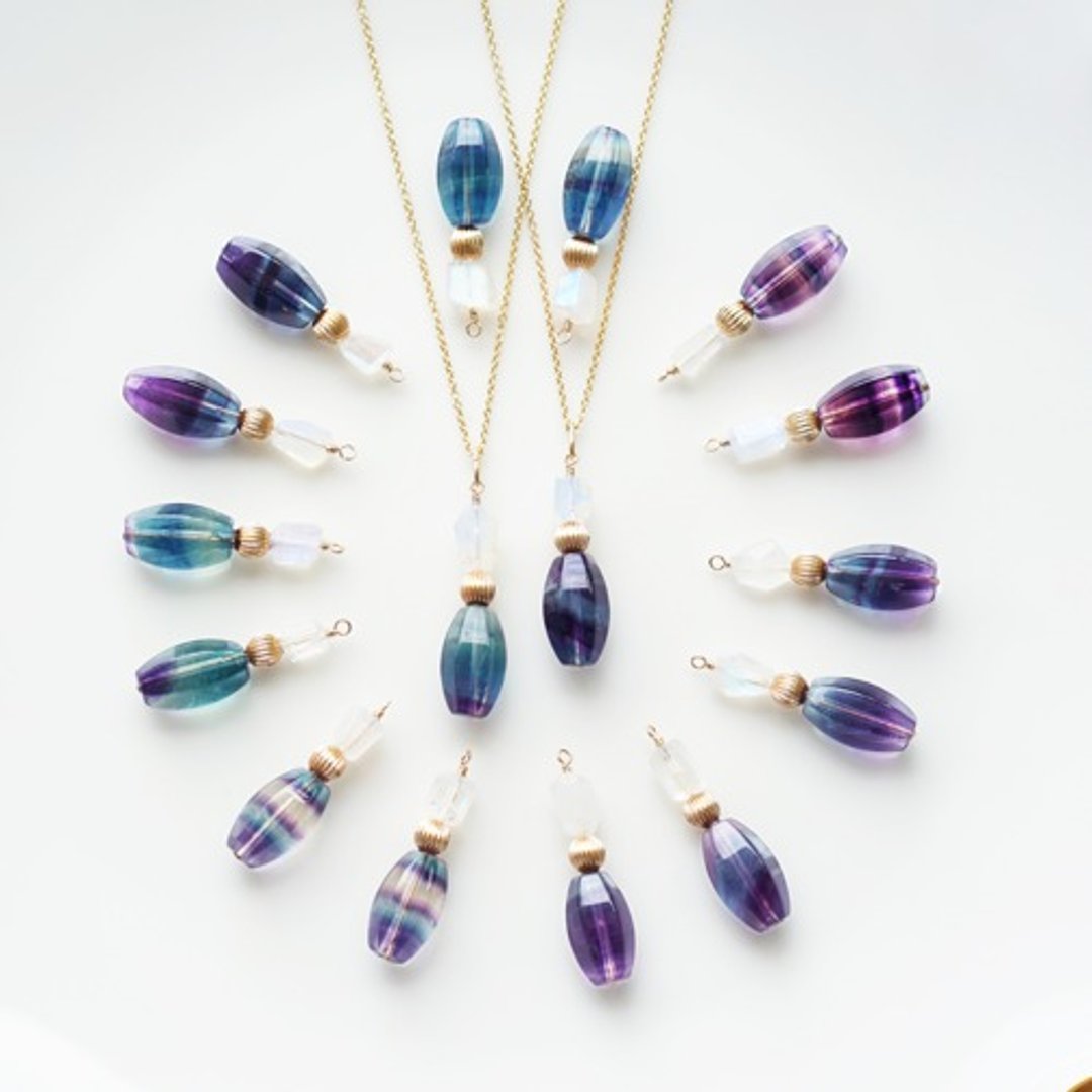 Perfume bottle 50cm necklace with striped fluorite - 项链 - 其他金属 紫色