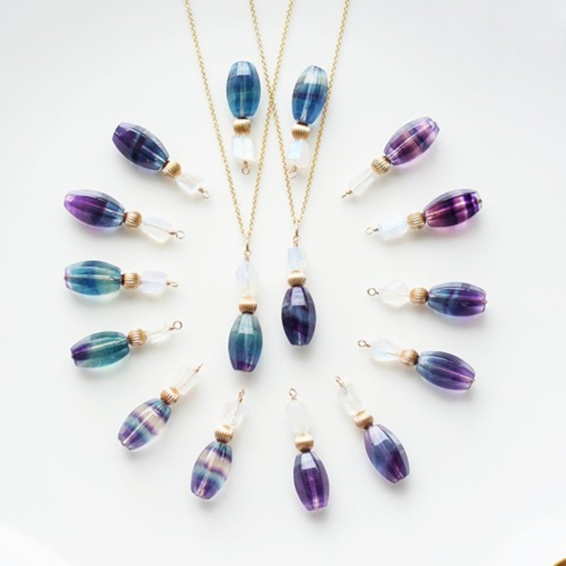 Perfume bottle 50cm necklace with striped fluorite - 项链 - 其他金属 紫色