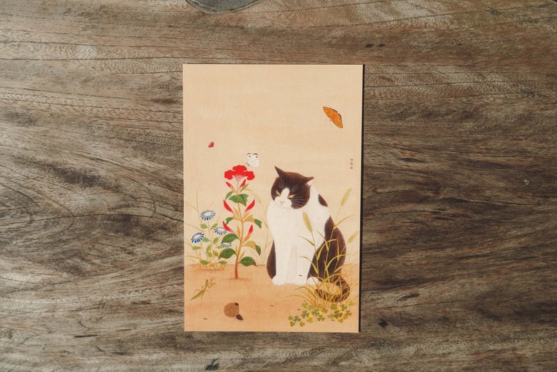 韩国艺术家猫咪明信片　黑白猫系列  蝴蝶花园与猫咪 - 卡片/明信片 - 纸 