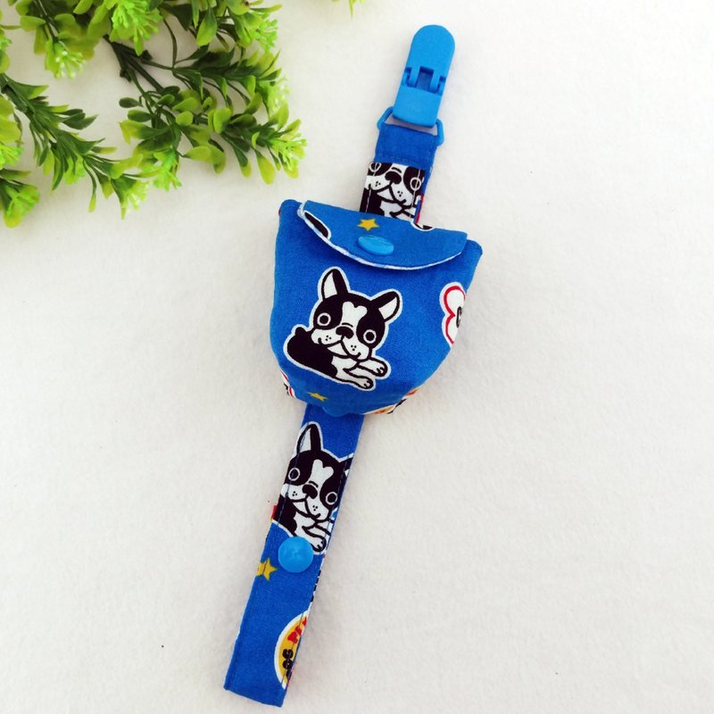 法国斗牛犬。奶嘴收纳袋+奶嘴链一组(可加价40绣名字)(狗年宝宝) - 围嘴/口水巾 - 棉．麻 蓝色