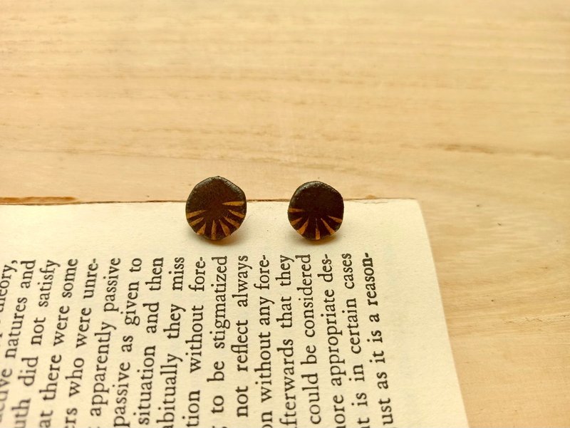 黑与金陶耳针 - 耳环/耳夹 - 陶 黑色