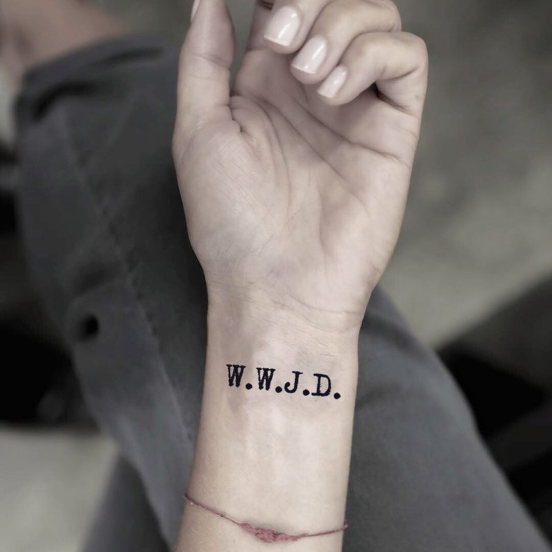 OhMyTat 耶稣会怎样做 WWJD 刺青图案纹身贴纸 (2 张) - 纹身贴 - 纸 黑色