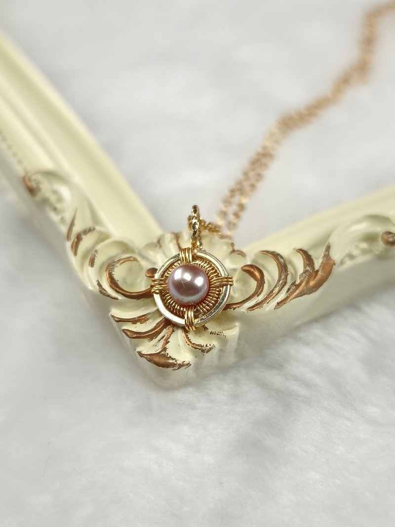 天然紫珍珠项链 古金质感 坠饰 手工项链 珍珠饰品 珍珠项链 - 项链 - 珍珠 金色