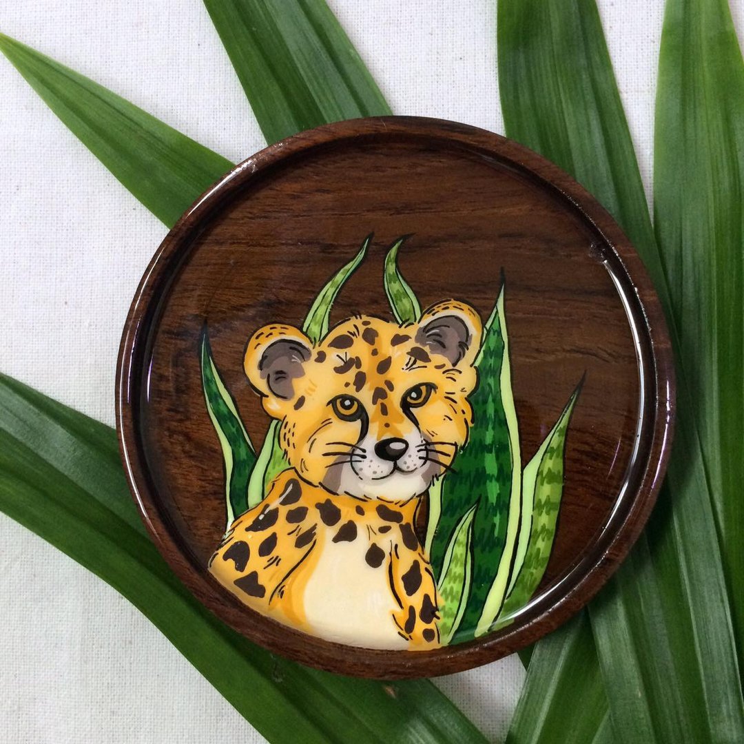 Wooden coaster cheetah - 杯垫 - 木头 橘色