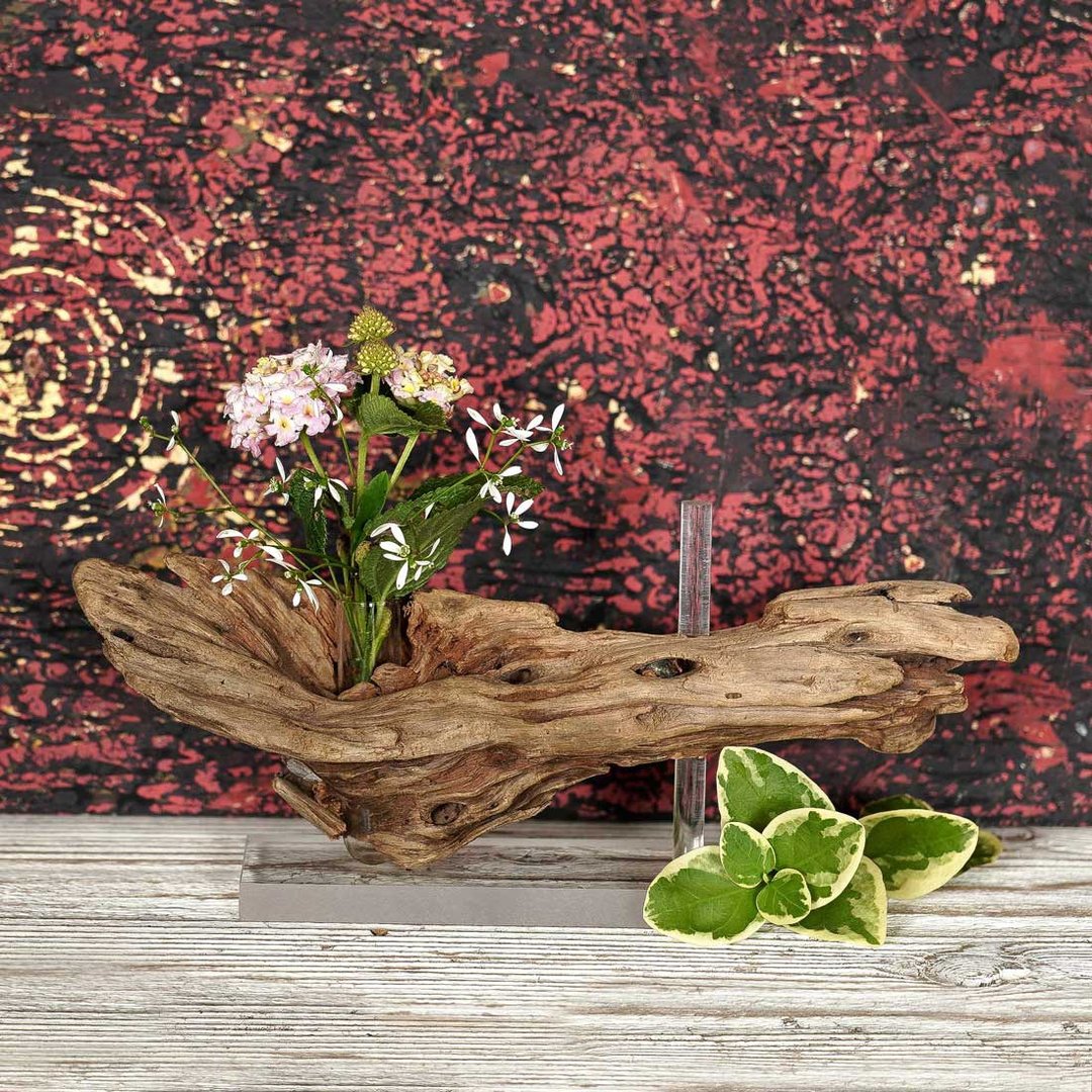 Driftwood vase, flower base Single vase Wooden vase vase Small vase 61 - 花瓶/陶器 - 木头 咖啡色