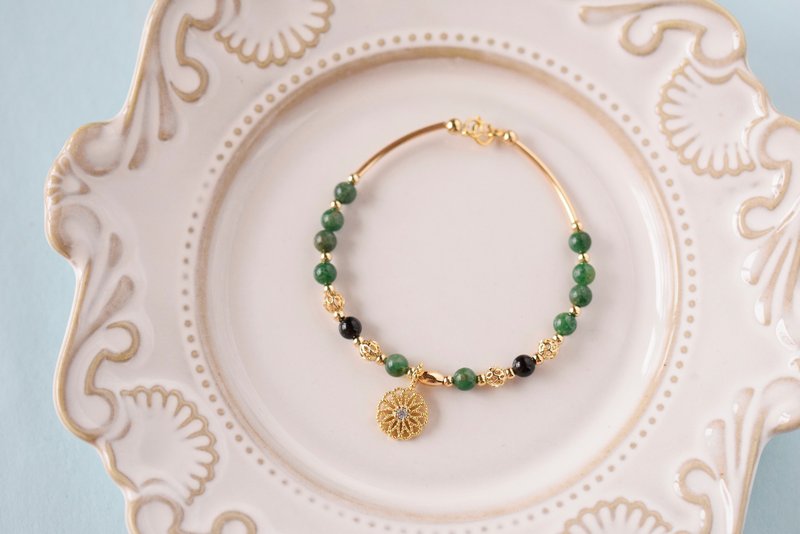 独爱。铬云母 黑曜石 14K包金 天然石 手链 - 手链/手环 - 水晶 绿色