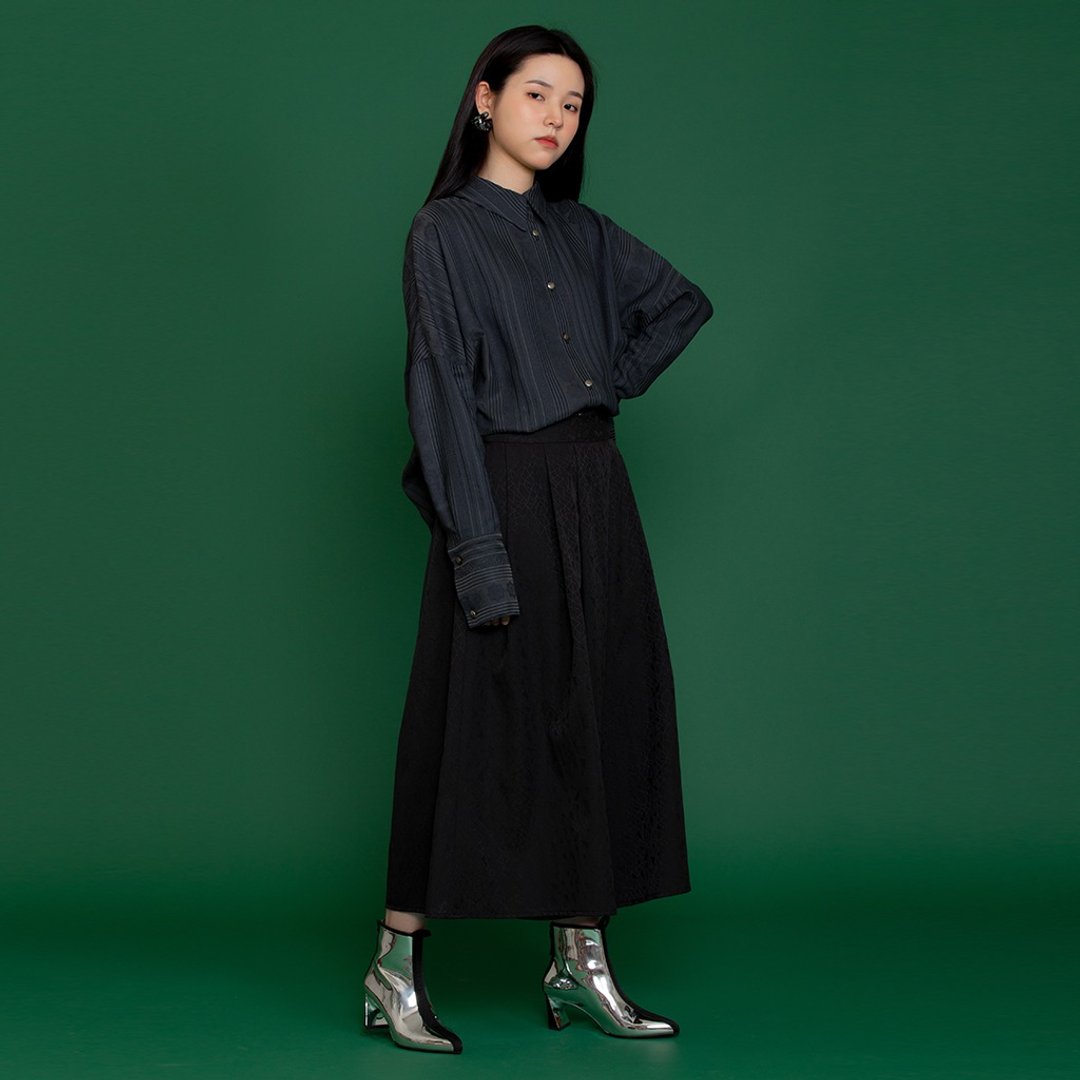 活褶设计宽裤造型八分裤裙 - 女装长裤 - 棉 黑色