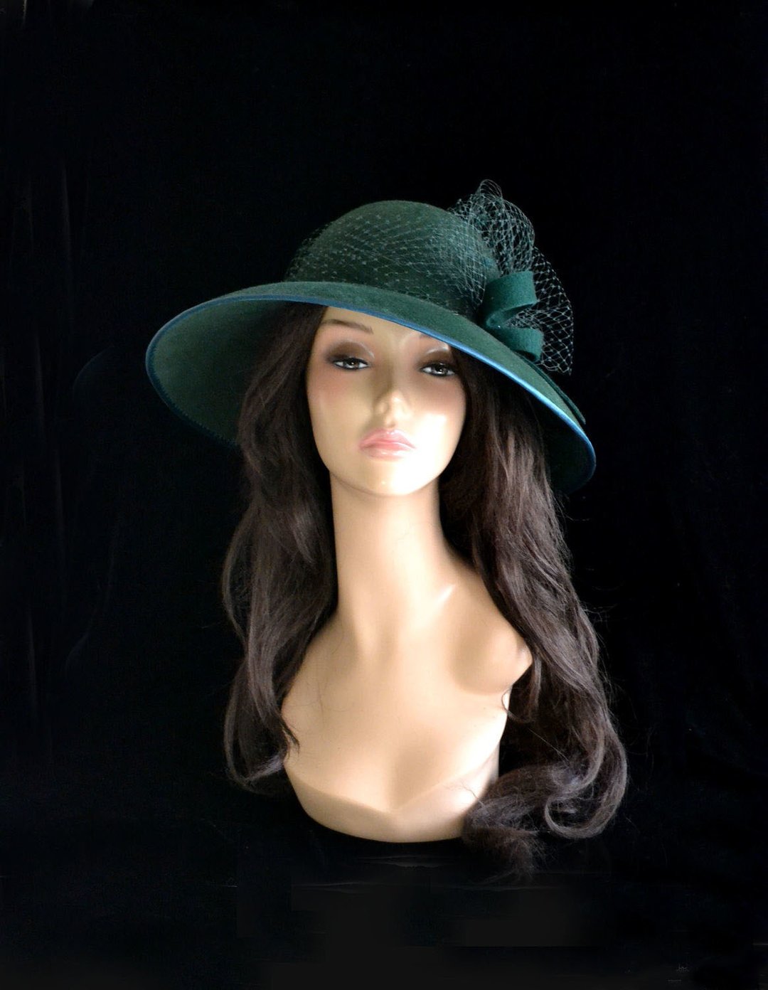wide brim felt hat woman,audrey hepburn hat, Breakfast at Tiffany hat - 帽子 - 其他材质 绿色