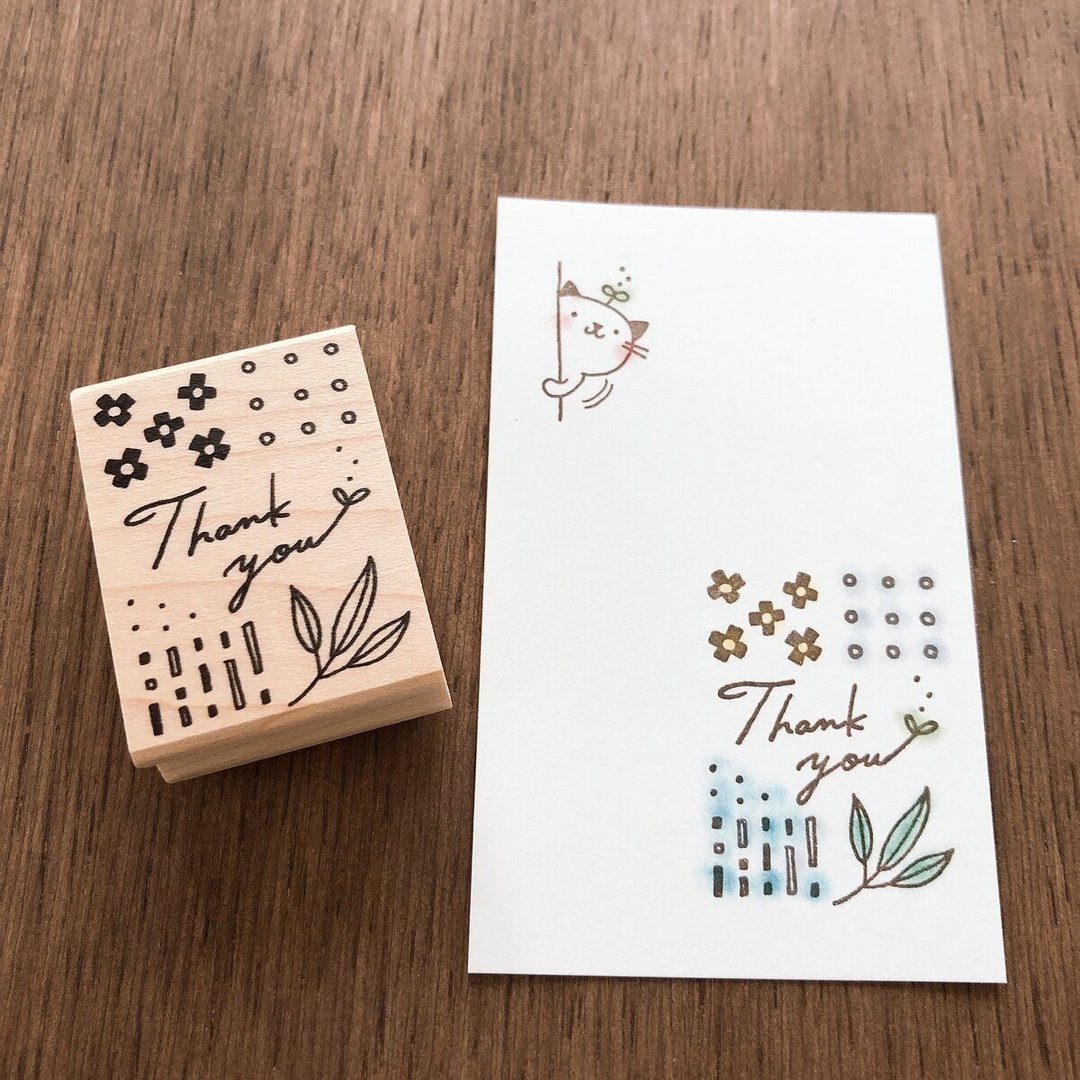 Thank you Futaba / florets leaf pattern rubber stamp stamp seal - 印章/印台 - 橡胶 