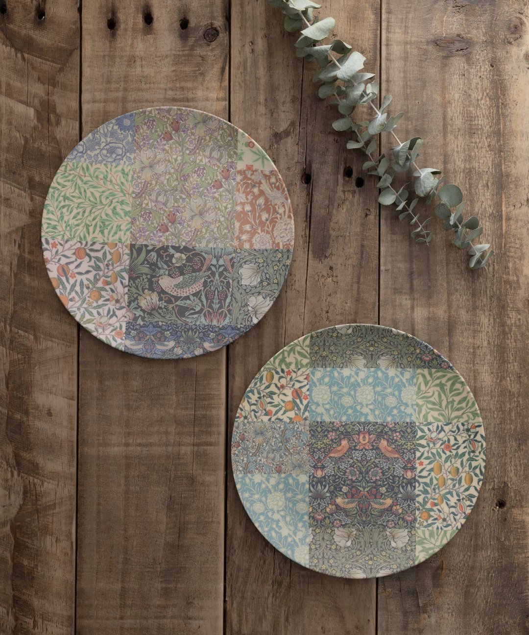 [2个盘子套装] William Morris 图案生态竹盘 20cm A. Patchwork Mix 001 - 盘子/餐盘/盘架 - 竹 多色