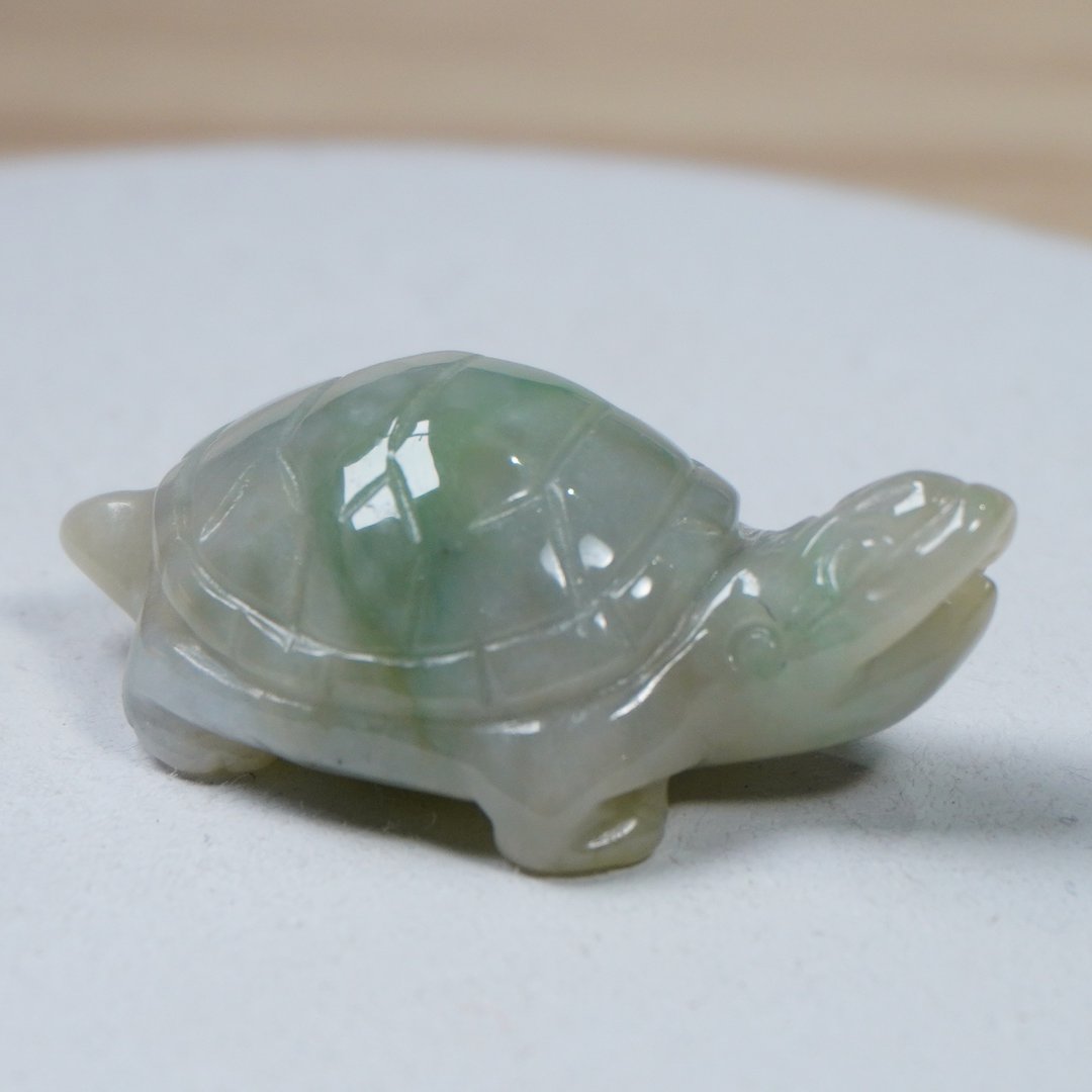 【吉祥·长寿】飘花翡翠乌龟 | 天然A货翡翠 | 送礼 - 吊饰 - 玉石 绿色