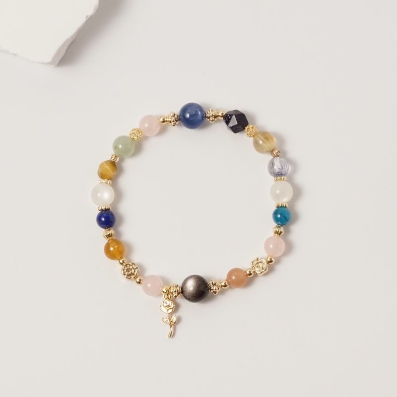 【童话风】玫瑰星球 | 碧玺/月光石/蓝线石/摩根石 | 能量水晶 - 手链/手环 - 宝石 蓝色