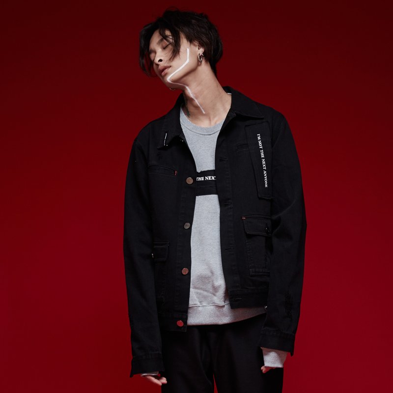 Just Me collection - Jacket | 水洗刷破牛仔外套 - 男装外套 - 棉．麻 黑色