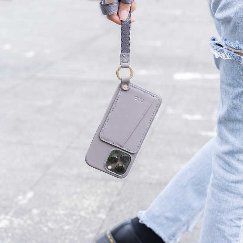 挂绳插卡皮革手机壳 iPhone 13/Pro/Max -灰【可加购雷雕刻字】 - 手机壳/手机套 - 真皮 多色