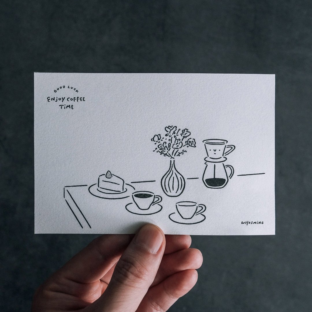 WHOSMING明信片 - 咖啡疗愈时光 Enjoy Coffee Time - 卡片/明信片 - 纸 白色