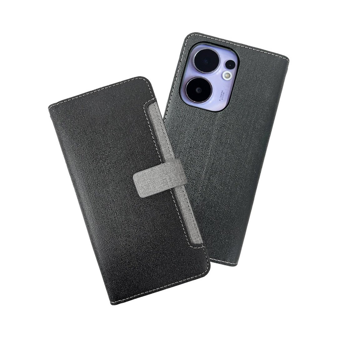 CASE SHOP OPPO Reno 13 F 前收纳侧掀皮套-黑 - 手机壳/手机套 - 人造皮革 黑色
