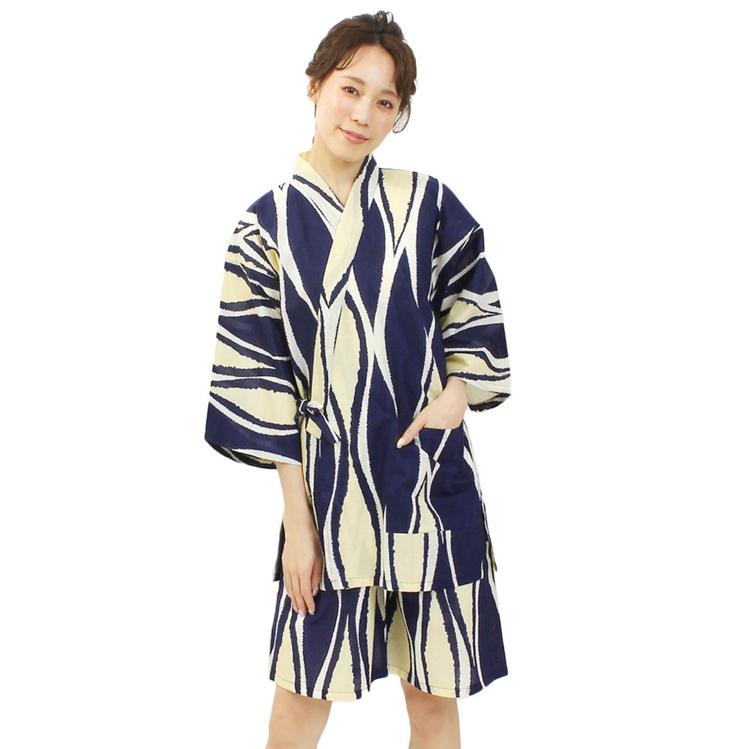 日本 和服 女用 甚平 休闲服 睡衣 成套组 绵 08 - 居家服/睡衣 - 棉 黄色