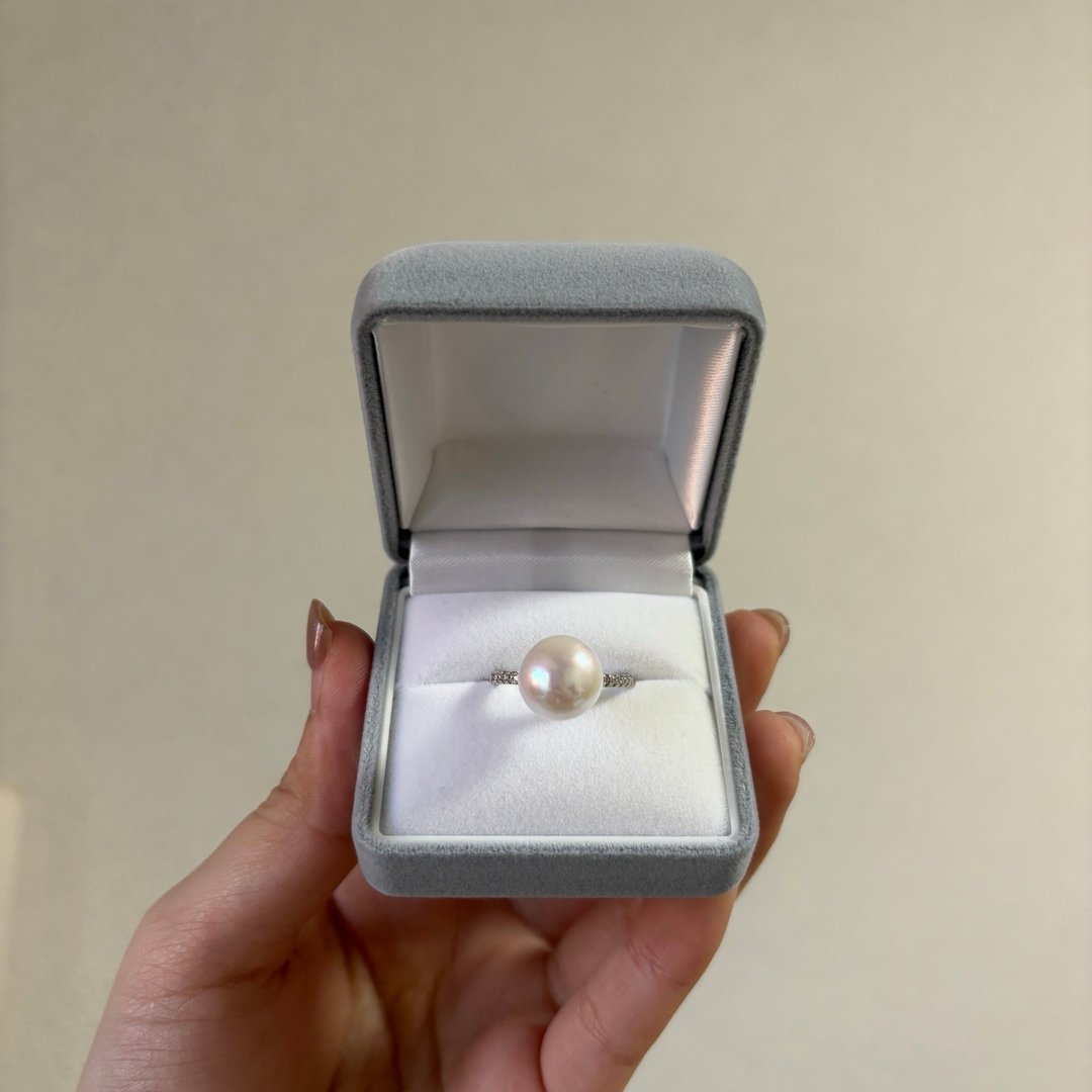爱迪生珍珠戒指 11mm 白粉色 S925 CZ 钻 皮光好 大珠款 - 戒指 - 珍珠 白色