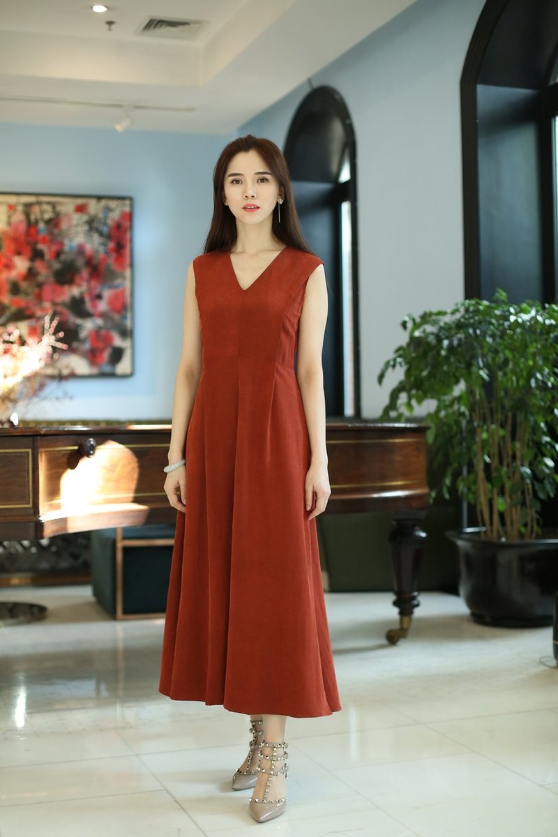 【品祥云纱】新款香云纱连衣裙 高腰显瘦 - 洋装/连衣裙 - 丝．绢 红色