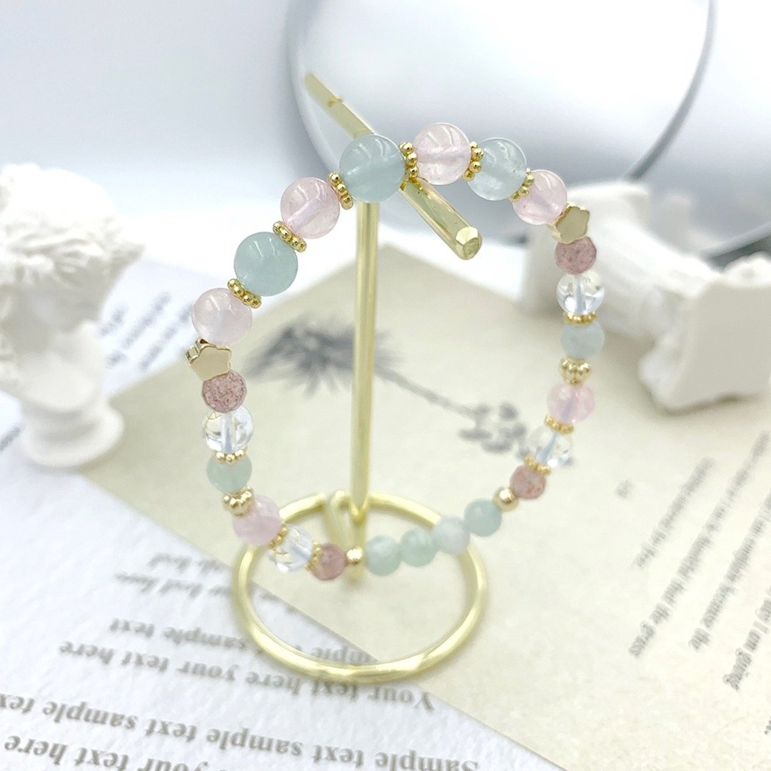 花季少女 / 海蓝宝 星光粉晶 草莓晶 羽毛萤石 白水晶 水晶手链 - 手链/手环 - 其他材质 粉红色