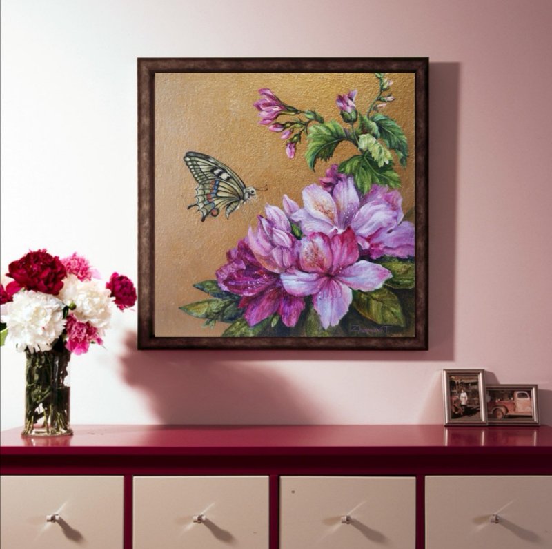 Oil Painting Original Art Rhododendron on Canvas panel - 海报/装饰画/版画 - 其他材质 