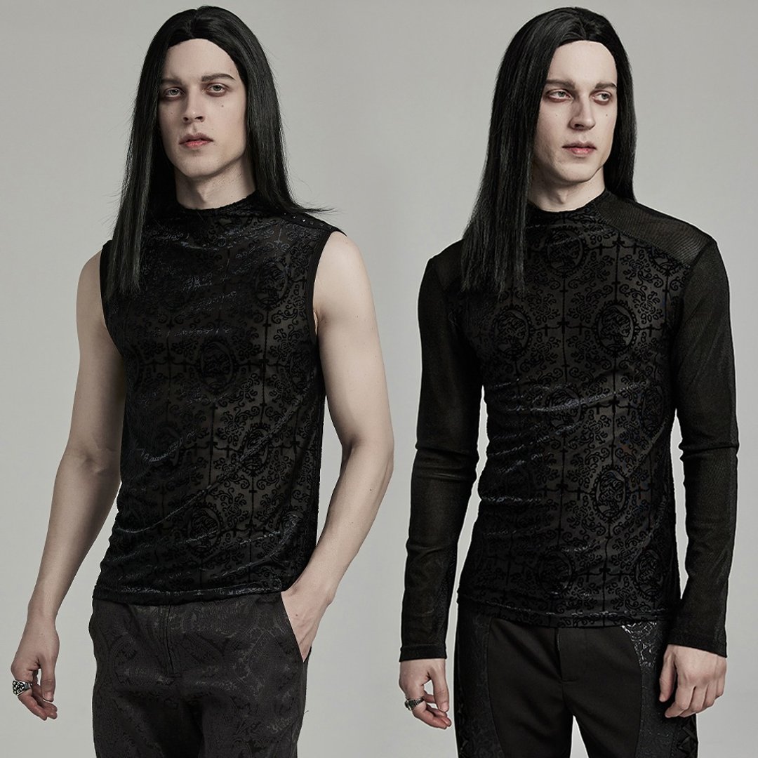 哥德秘教巫师植绒印花服装 / 背心 / 长袖上衣 - 男装上衣/T 恤 - 其他材质 黑色