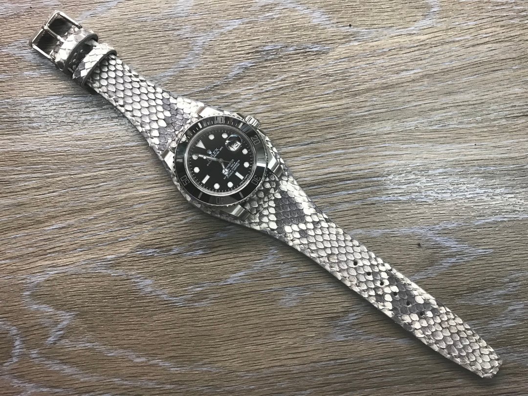 客人特别订制 复古风蛇皮表带 Panerai手工表带24mm - 表带 - 真皮 银色