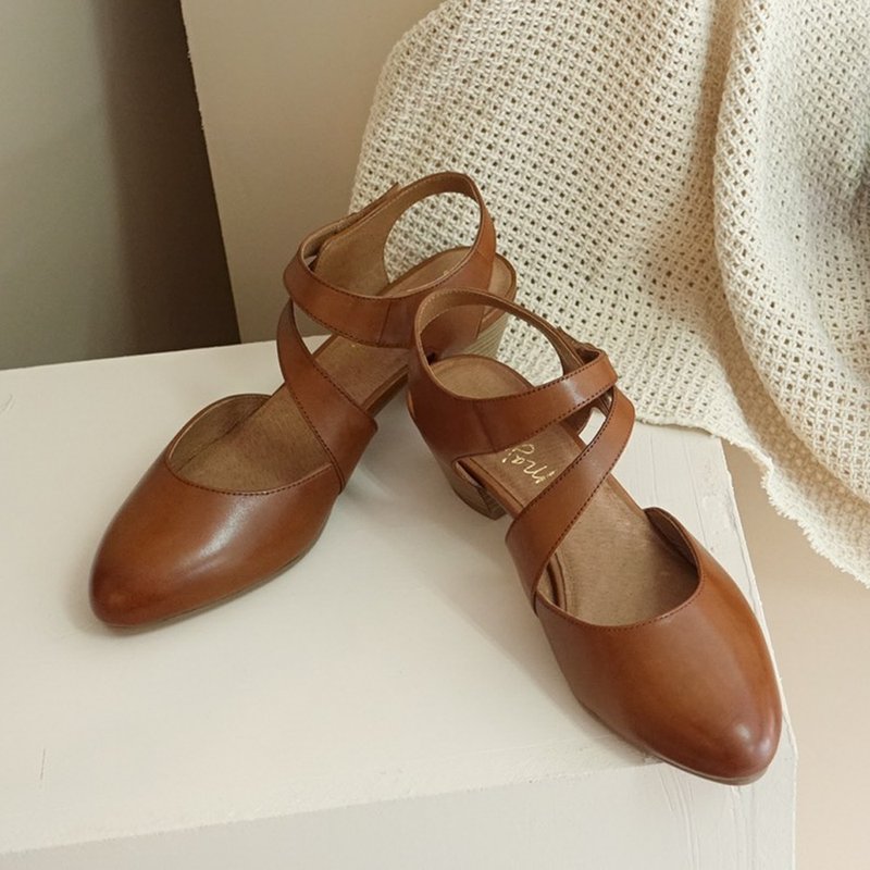 复古女伶圆扣低跟鞋  全真皮 黑 棕 米【Major Pleasure】全三色 - 高跟鞋 - 真皮 多色