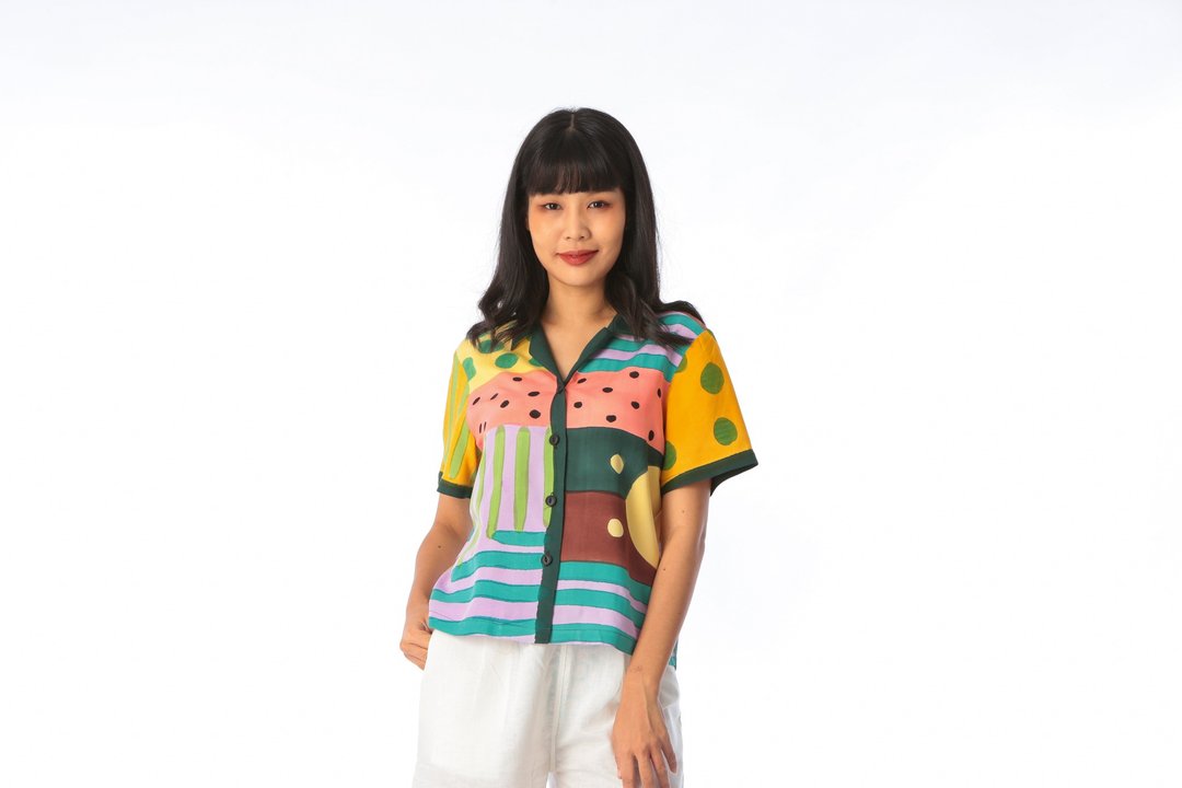 Hawaii shirt Blouse Cotton Rayon For Summer Beach Vacation - 女装衬衫 - 棉 绿色
