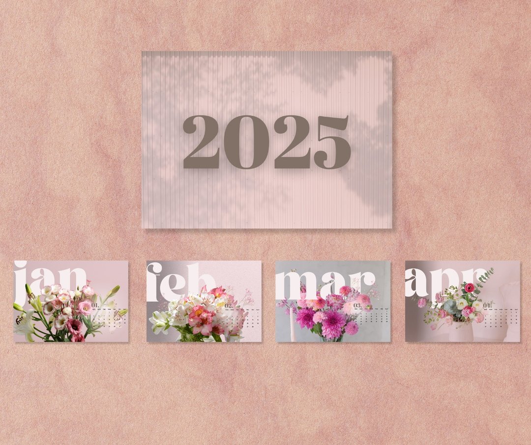 花痴艺术日历，水平 2025 年日历，2025 年可打印日历 - 电子手绘真人画像/绘画/插画 - 其他材质 