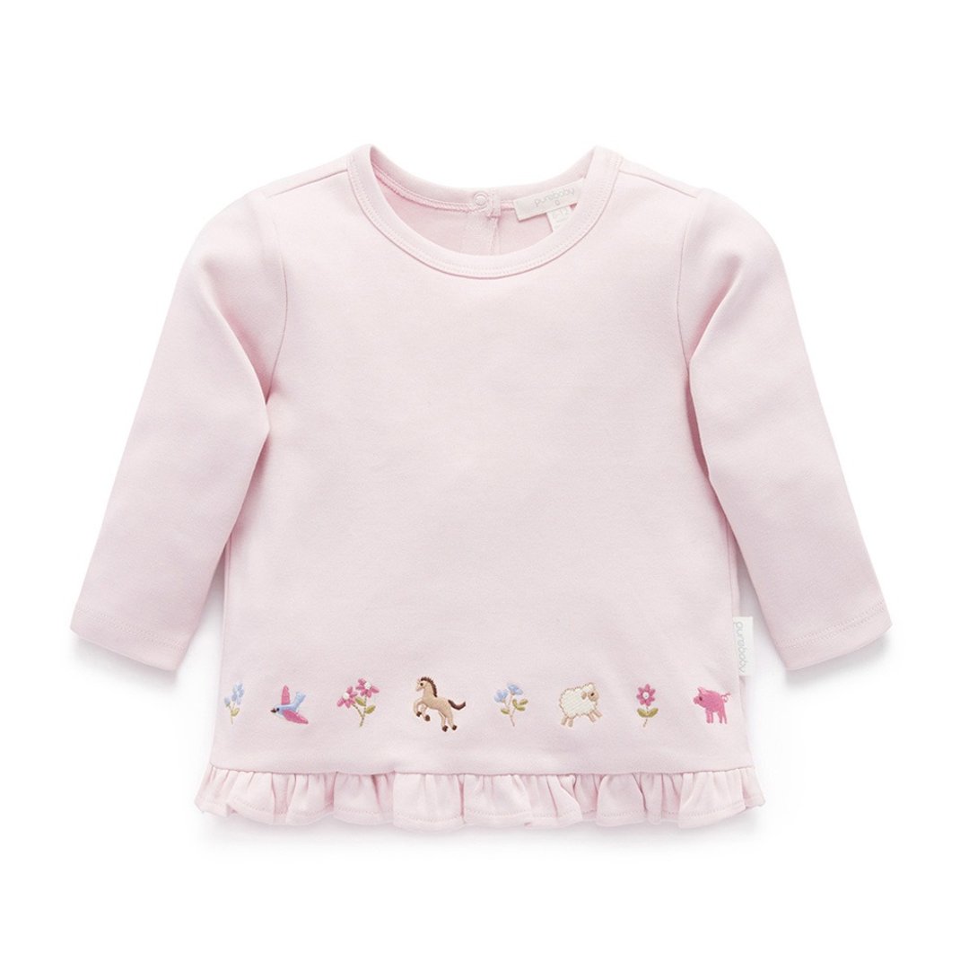 澳洲Purebaby有机棉女童长袖上衣12M~5T 粉红荷叶下摆 - 童装上衣 - 棉 