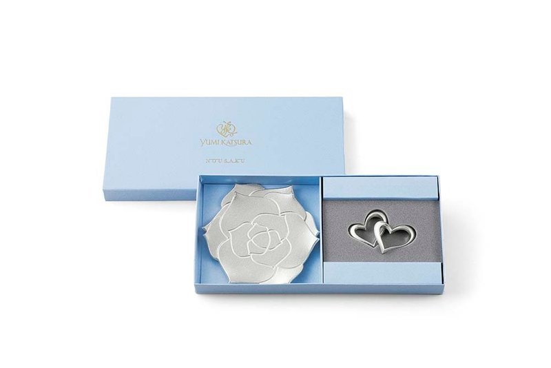 心心相印花托筷架礼盒组 - 盘子/餐盘/盘架 - 贵金属 银色