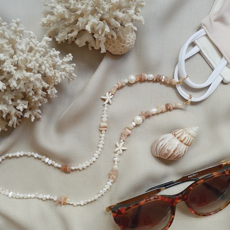 Pearl and Peach Moonstone Multi Purpose Necklace | Free Gift Wrap - 项链 - 宝石 橘色