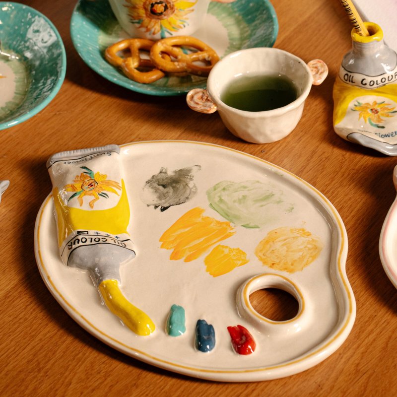 预购陶瓷调色板向日葵管 - 浅碟/小碟子 - 陶 黄色