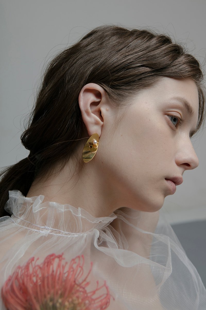 Hestia 14K纯银珍珠耳环一对 - 耳环/耳夹 - 纯银 