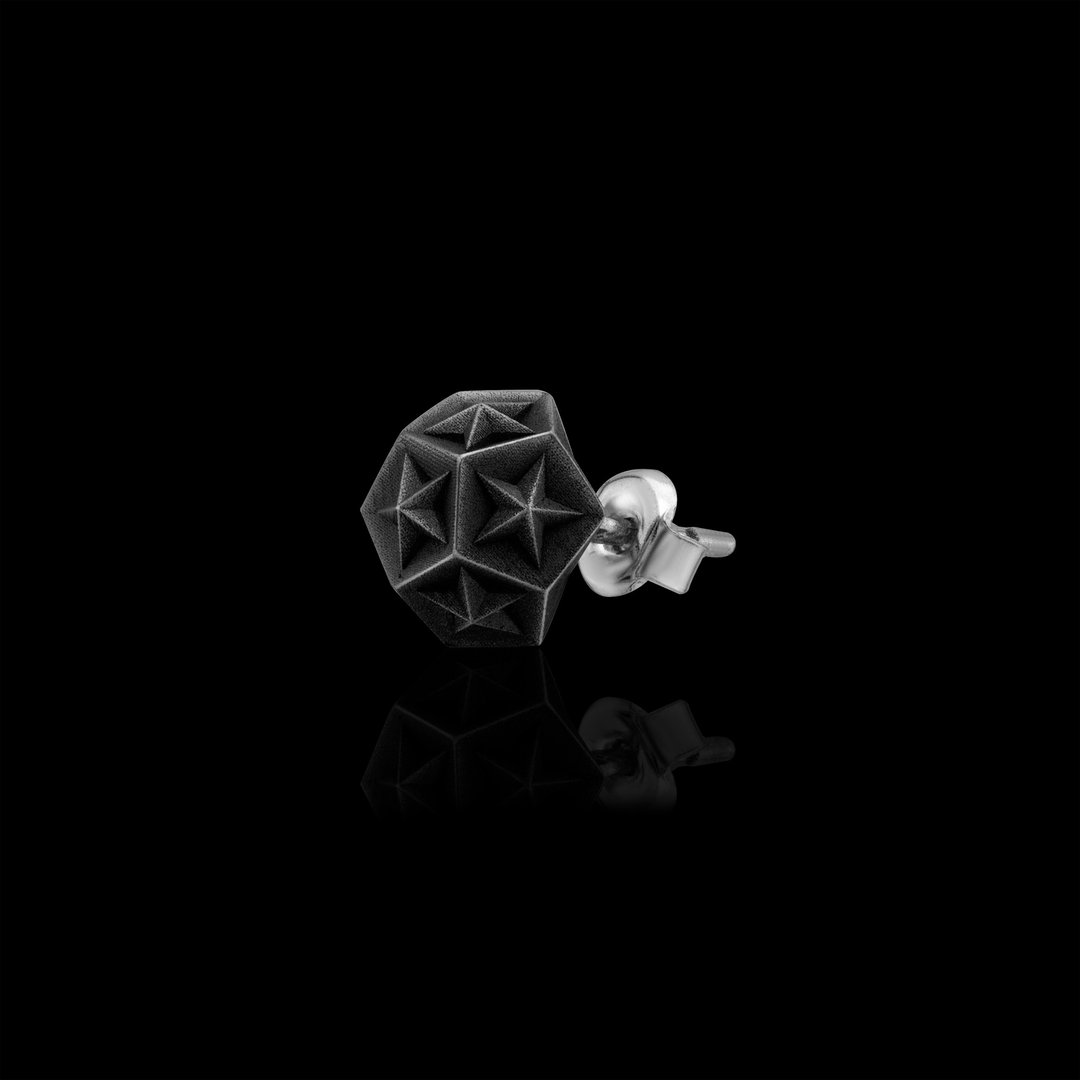 巴库 - 925 Oxidized Sterling Silver 饰钉式耳骨夹 - 耳环/耳夹 - 纯银 