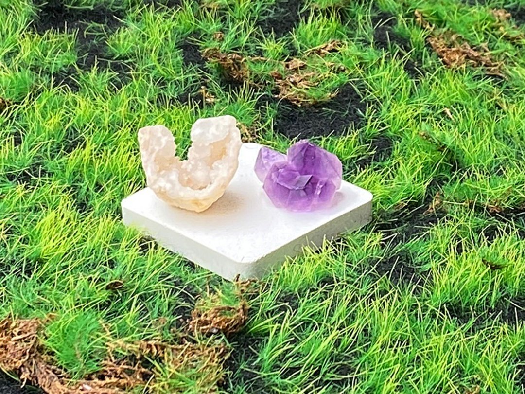 玛瑙白水晶原矿元宝 紫晶骨干晶花  |招财开运  办公室 风水摆件 - 摆饰 - 水晶 多色