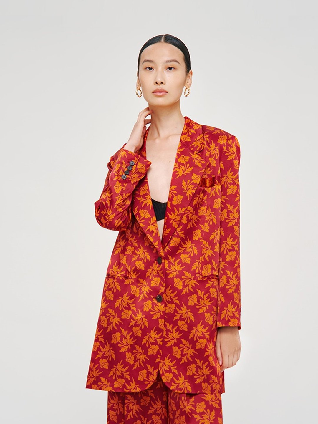 【印花】新中式复古中国风 真丝休闲西装外套 - 女装西装外套/风衣 - 其他材质 红色