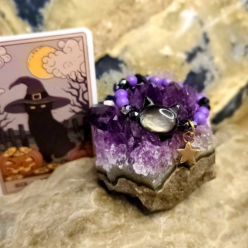 夜猫の戒 | 猫头黑蝶贝 | 美国紫云母 | 黑尖晶 | 钛赫兹 | - 戒指 - 水晶 