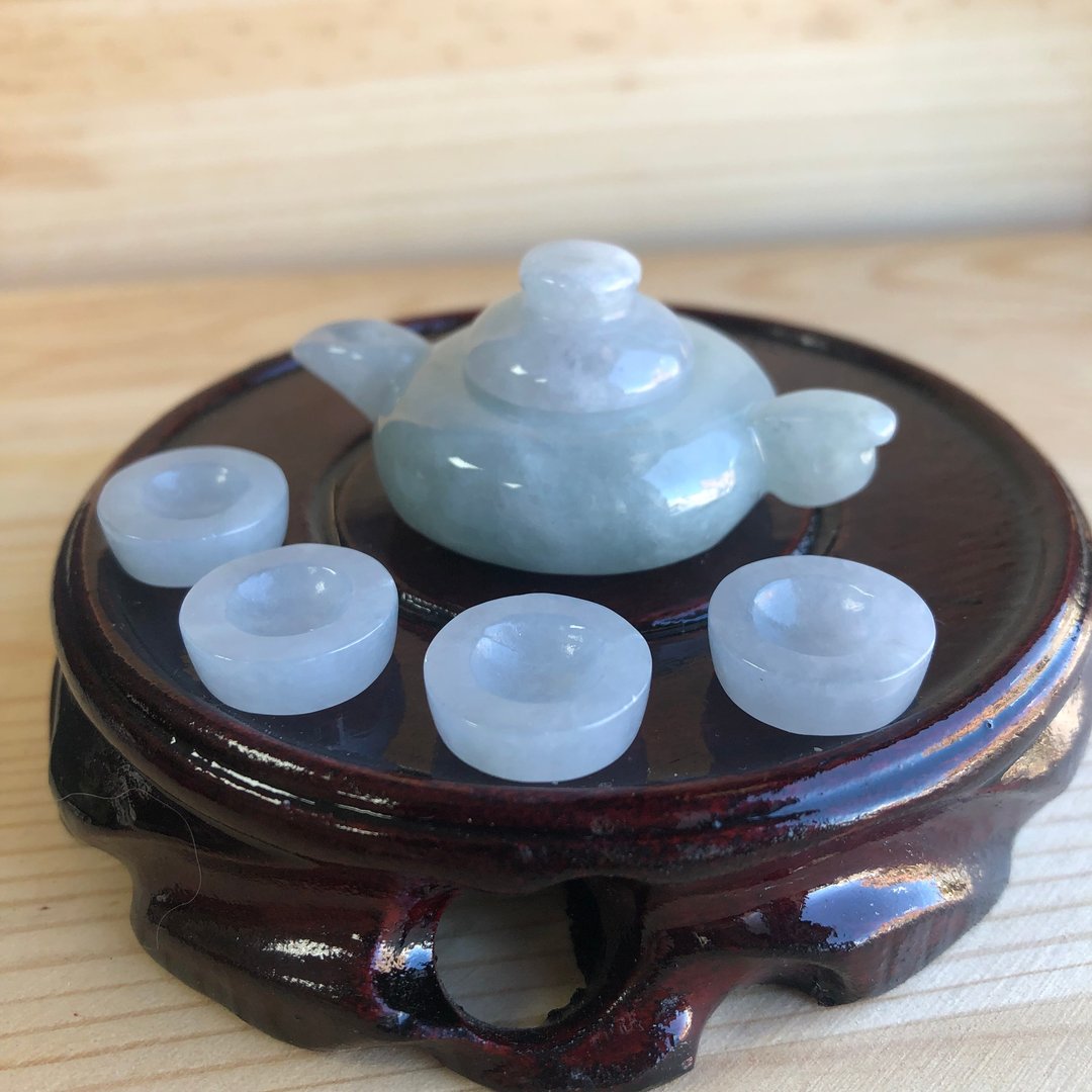 办公招财必推+翡翠底细油青蓝招财茶具组 | 天然缅甸玉A货翡翠 - 其他 - 玉石 