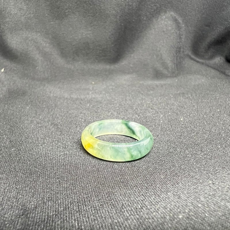 玉戒 | 冰三彩飘蓝花圈戒 12# - 戒指 - 玉石 透明