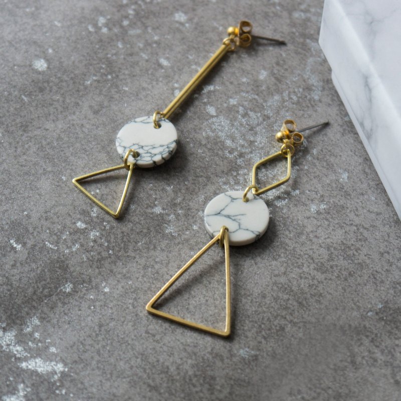 几何 黄铜白松石圆片长耳环 - 耳环/耳夹 - 铜/黄铜 金色