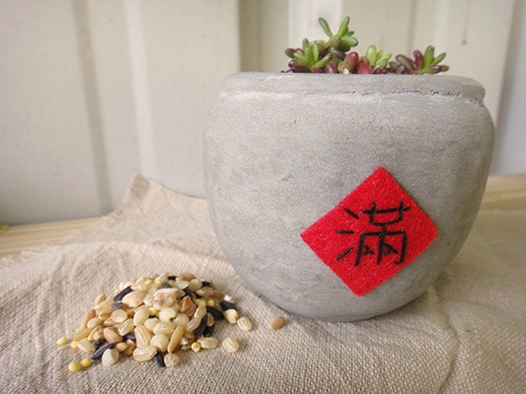 仿石 水泥盆器 植栽 招财纳福 米缸 常满 疗愈 多肉 盆栽 - 植栽/盆栽 - 植物．花 红色
