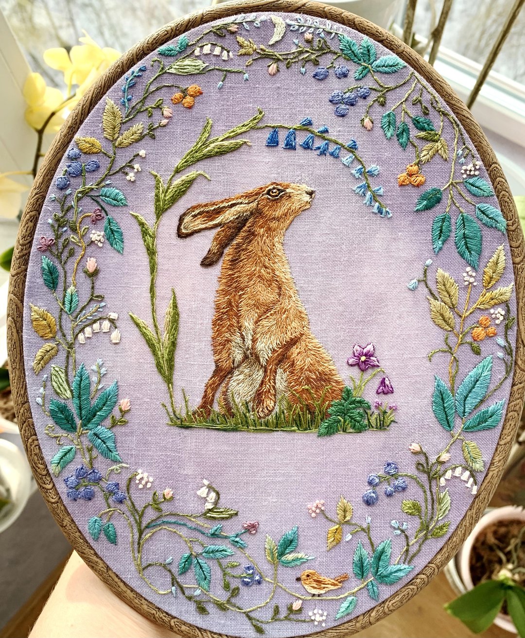 Hand Embroidered Rabbit, Embroidery art, Thread Painting, Embroidery artwork - 墙贴/壁贴 - 绣线 多色