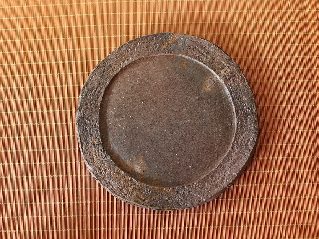 Bizen ware dish (about 20.5cm) sr4-056 - 盘子/餐盘/盘架 - 陶 咖啡色