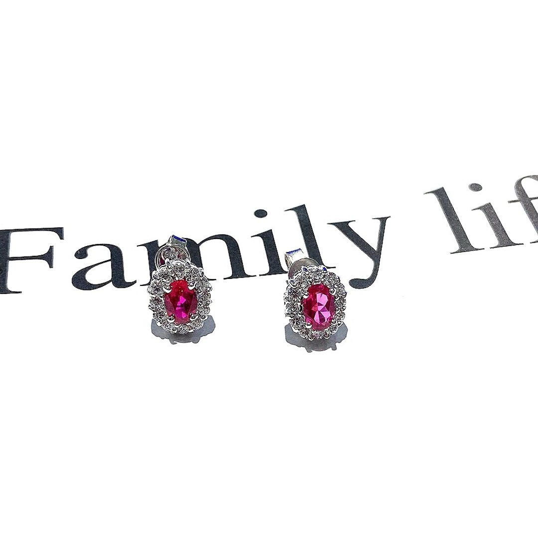 Eli Jewelry 贵气璀璨红宝锆石钻9K白金耳环 金饰保证卡 礼物包装 - 耳环/耳夹 - 贵金属 银色