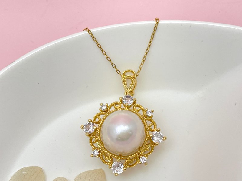 天然淡水珍珠 炫彩珍珠 纯银吊坠 古典主义 赠项链 - 项链 - 珍珠 白色